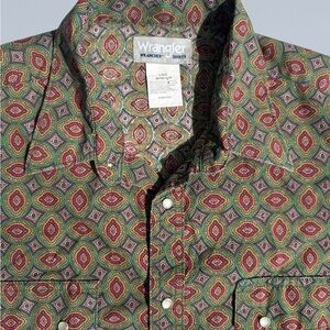 Wrangler Olive Green Geometric Snap Western Shirt